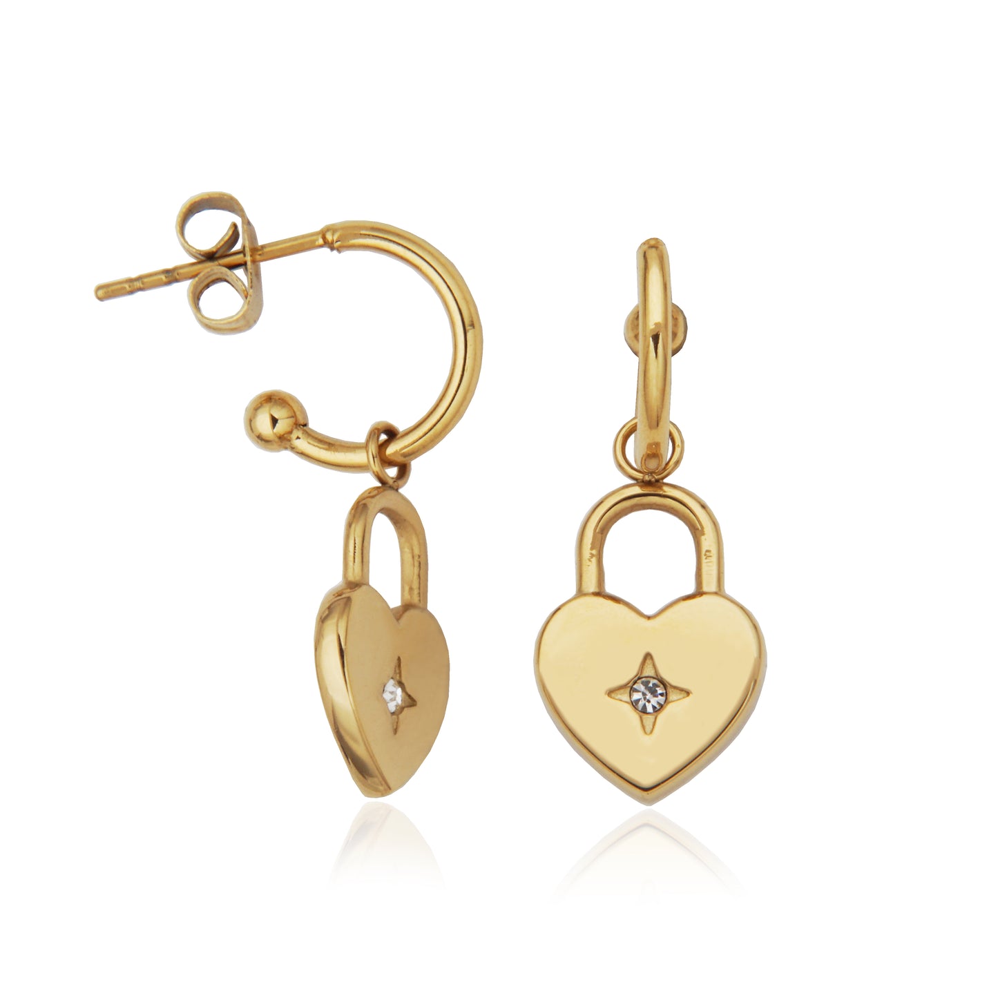 T2XK320200 - Heart Lock J-Huggie Drop Earrings | steelx