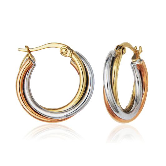 T2XK350100 - 3-Tone Trinity Hoop Earrings | steelx