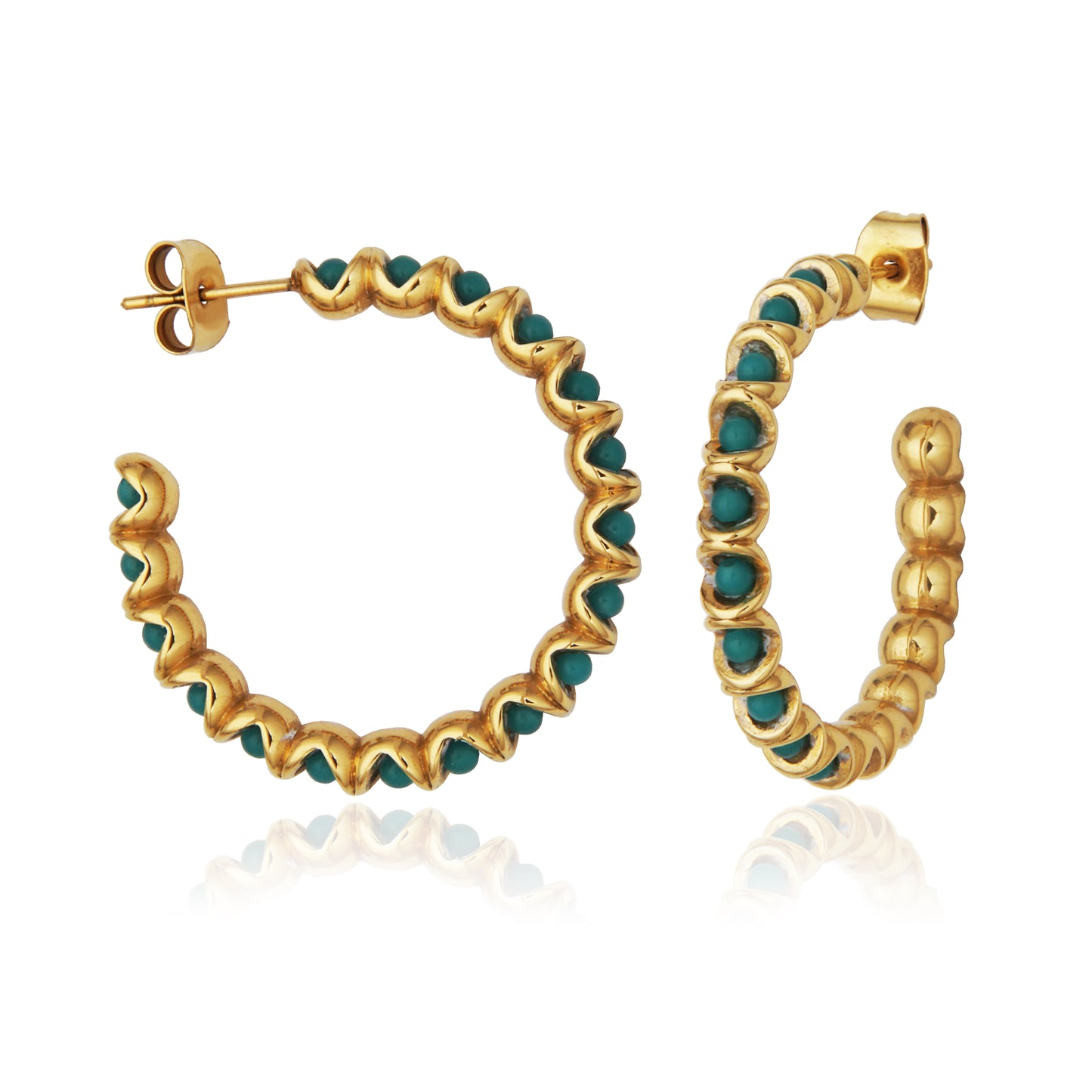 T2XK430200 - Amazonite Beaded J-Hoop Earrings | steelx