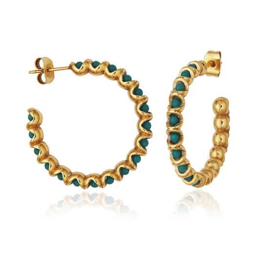 T2XK430200 - Amazonite Beaded J-Hoop Earrings | steelx