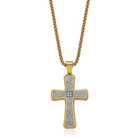 T3XJ970222 - Hammered Textured Cross Pendant Necklace | steelx