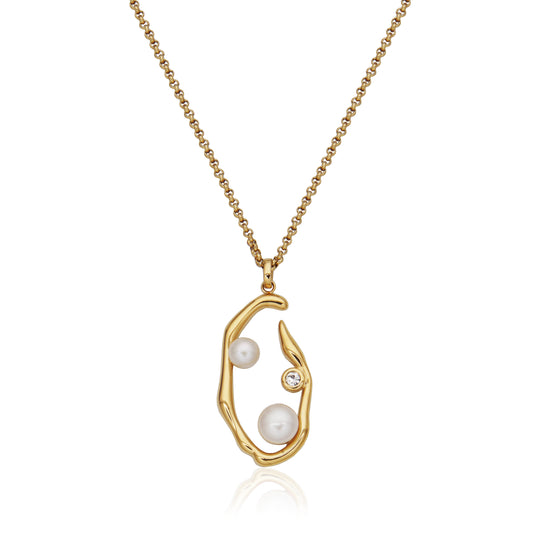 T3XK280220 - Sculpted Oval Freshwater Pearl Pendant Necklace | steelx