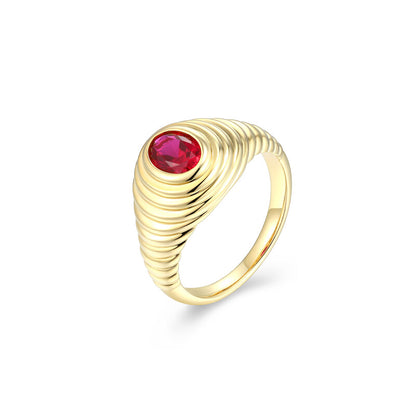 RR0243Y6 - Lab-Created Ruby Ribbed Signet Ring | reign