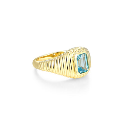 RR0242Y6 - Blue Topaz Ribbed Signet Ring | reign