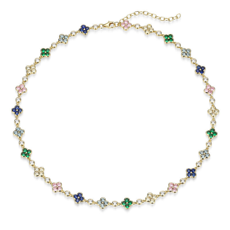 RN0287 - Multi-Color Clover Station Necklace | reign