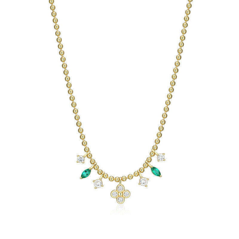 RN0289 - Lab-Created Emerald Charm Beaded Necklace | reign