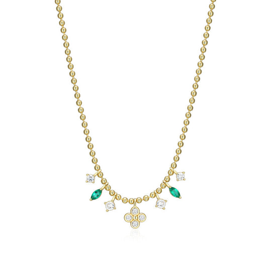 RN0289 - Lab-Created Emerald Charm Beaded Necklace | reign