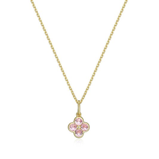 RN0293 - Pink CZ Clover Pendant Necklace | reign